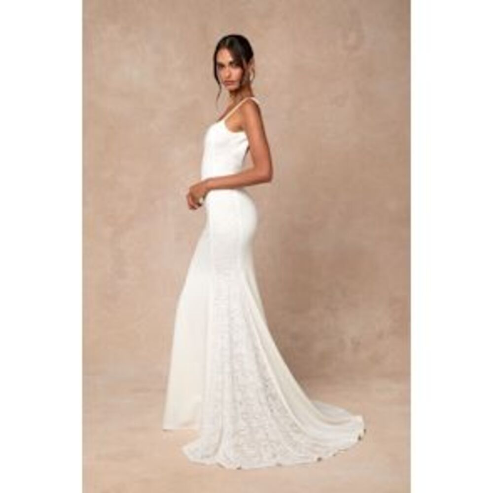 Lulu's White Lace-Back Satin Slip Dress